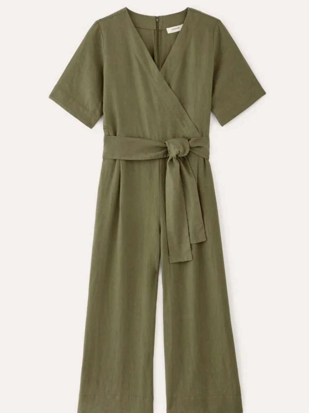 Everlane Olive Green Wrap-Waist Wide-Leg Jumpsuit - Picture 2 of 6